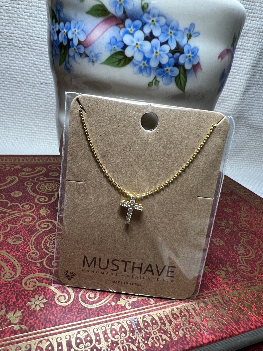 Must Have gold-tone cross necklace with clear crystals